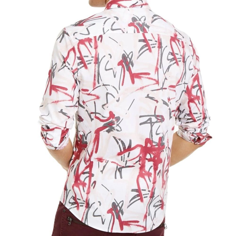 $15 SALE INC Button Down Print Shirt Mens S Long‎ Sleeves Pink Gray Casual - Picture 6 of 10